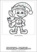 Free printable monkey themed colouring page of a monkey. Colour in Jolly Festive Monkey.