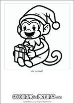 Free printable monkey themed colouring page of a monkey. Colour in Jolly Monkey Elf.
