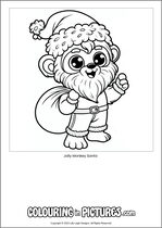Free printable monkey themed colouring page of a monkey. Colour in Jolly Monkey Santa.