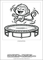 Free printable monkey themed colouring page of a monkey. Colour in Jumping Monkey.