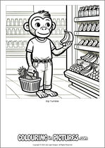 Free printable monkey themed colouring page of a monkey. Colour in Kip Tumble.