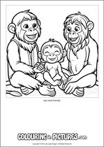 Free printable monkey themed colouring page of a monkey. Colour in Leo and Family.