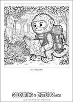 Free printable monkey themed colouring page of a monkey. Colour in Lulu Vinevaulter.