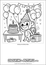 Free printable monkey themed colouring page of a monkey. Colour in Mickey Rumbletumble.