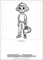 Free printable monkey themed colouring page of a monkey. Colour in Millie Monkey.
