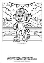 Free printable monkey themed colouring page of a monkey. Colour in Mimi Gigglegibber.