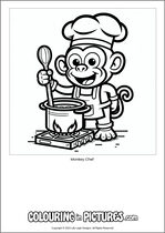 Free printable monkey colouring page. Colour in Monkey Chef.