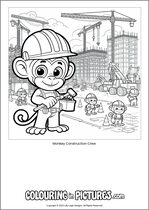 Free printable monkey themed colouring page of a monkey. Colour in Monkey Construction Crew.