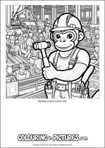 Free printable monkey themed colouring page of a monkey. Colour in Monkey Construction Site.