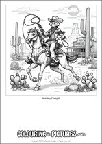 Free printable monkey themed colouring page of a monkey. Colour in Monkey Cowgirl.