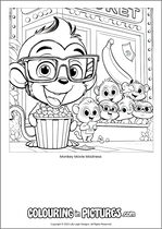 Free printable monkey themed colouring page of a monkey. Colour in Monkey Movie Madness.