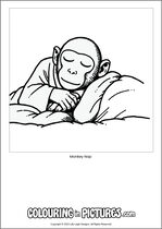 Free printable monkey themed colouring page of a monkey. Colour in Monkey Nap.
