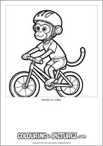 Free printable monkey themed colouring page of a monkey. Colour in Monkey on a Bike.