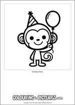 Free printable monkey themed colouring page of a monkey. Colour in Monkey Party.