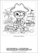 Free printable monkey themed colouring page of a monkey. Colour in Monkey Pirate Adventure.