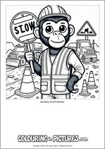 Free printable monkey themed colouring page of a monkey. Colour in Monkey Road Worker.