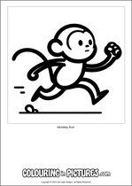 Free printable monkey themed colouring page of a monkey. Colour in Monkey Run.