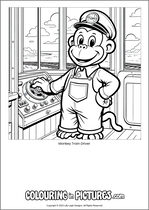 Free printable monkey themed colouring page of a monkey. Colour in Monkey Train Driver.