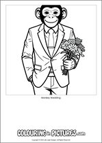 Free printable monkey themed colouring page of a monkey. Colour in Monkey Wedding.