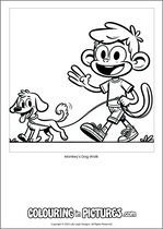 Free printable monkey themed colouring page of a monkey. Colour in Monkey's Dog Walk.