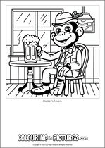Free printable monkey themed colouring page of a monkey. Colour in Monkey's Tavern.