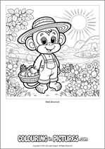 Free printable monkey themed colouring page of a monkey. Colour in Ned Bounce.