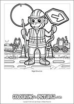 Free printable monkey themed colouring page of a monkey. Colour in Nigel Bounce.