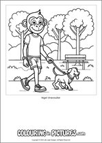 Free printable monkey themed colouring page of a monkey. Colour in Nigel Vinevaulter.