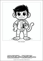 Free printable monkey themed colouring page of a monkey. Colour in Peter Swingtail.