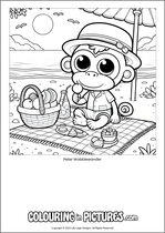 Free printable monkey themed colouring page of a monkey. Colour in Peter Wobblewander.