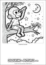 Free printable monkey themed colouring page of a monkey. Colour in Queenie Chuckle.
