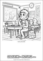 Free printable monkey themed colouring page of a monkey. Colour in Quincy Bounder.