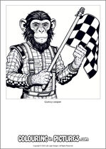 Free printable monkey colouring page. Colour in Quincy Leaper.