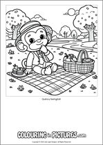 Free printable monkey themed colouring page of a monkey. Colour in Quincy Swingtail.