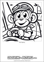 Free printable monkey colouring page. Colour in Tilly Caprice.