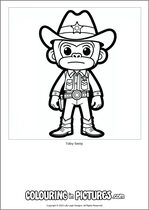 Free printable monkey themed colouring page of a monkey. Colour in Toby Sway.