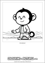 Free printable monkey themed colouring page of a monkey. Colour in Uma Sprout.