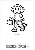 Free printable monkey themed colouring page of a monkey. Colour in Uma Sunbeam.