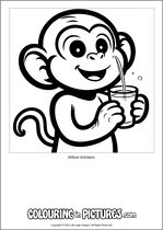 Free printable monkey themed colouring page of a monkey. Colour in Willow Snickers.