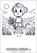 Free printable monkey themed colouring page of a monkey. Colour in Xavier Caper.
