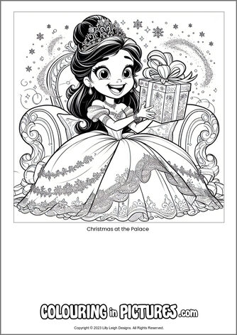 Free printable princess colouring in picture of Christmas at the Palace