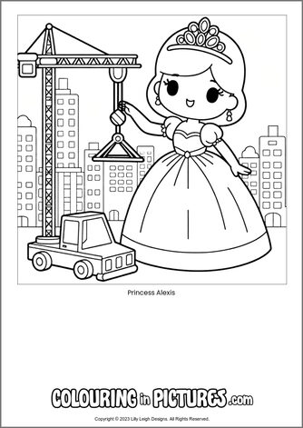 Free printable princess colouring in picture of Princess Alexis