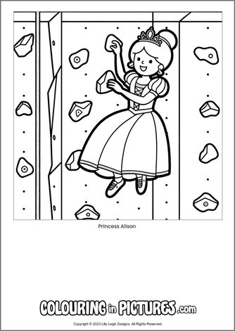 Free printable princess colouring in picture of Princess Alison