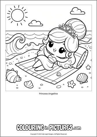 Free printable princess colouring in picture of Princess Angelina