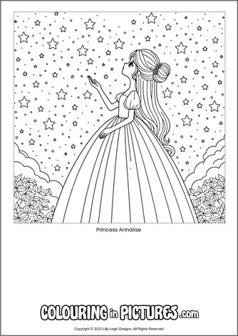 Free printable princess colouring in picture of Princess Annalise