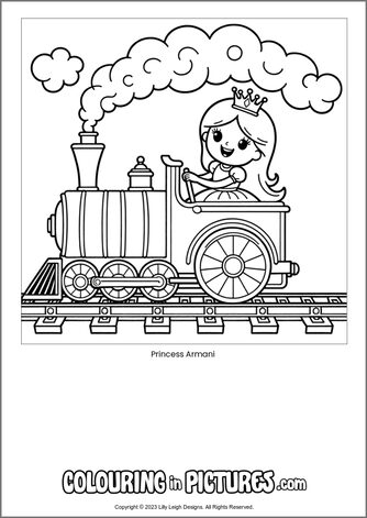 Free printable princess colouring in picture of Princess Armani