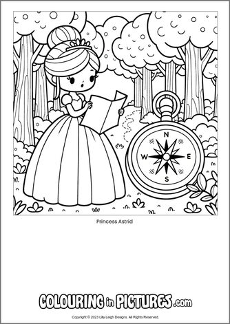 Free printable princess colouring in picture of Princess Astrid