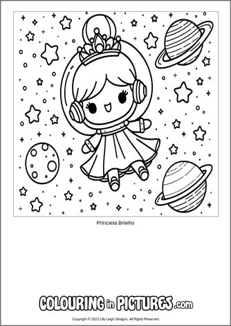 Free printable princess colouring in picture of Princess Briella