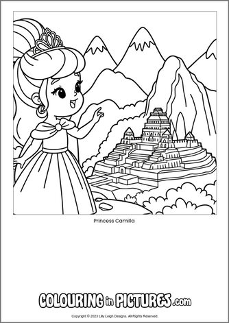 Free printable princess colouring in picture of Princess Camilla