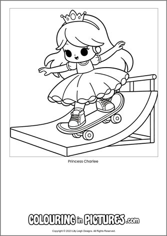 Free printable princess colouring in picture of Princess Charlee